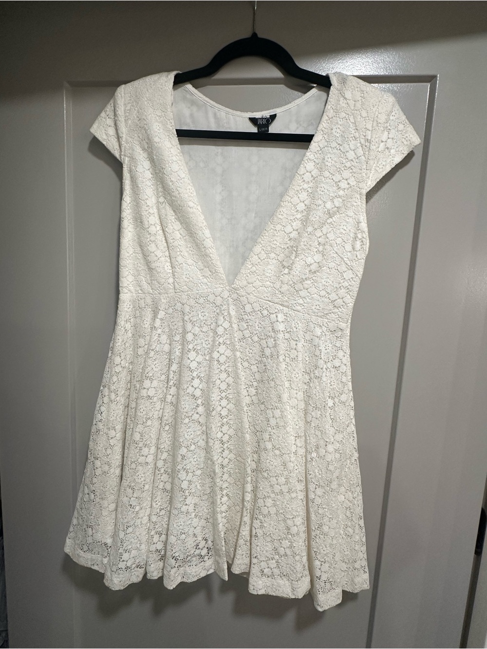 Lace Deep V Ivory Mini Dress